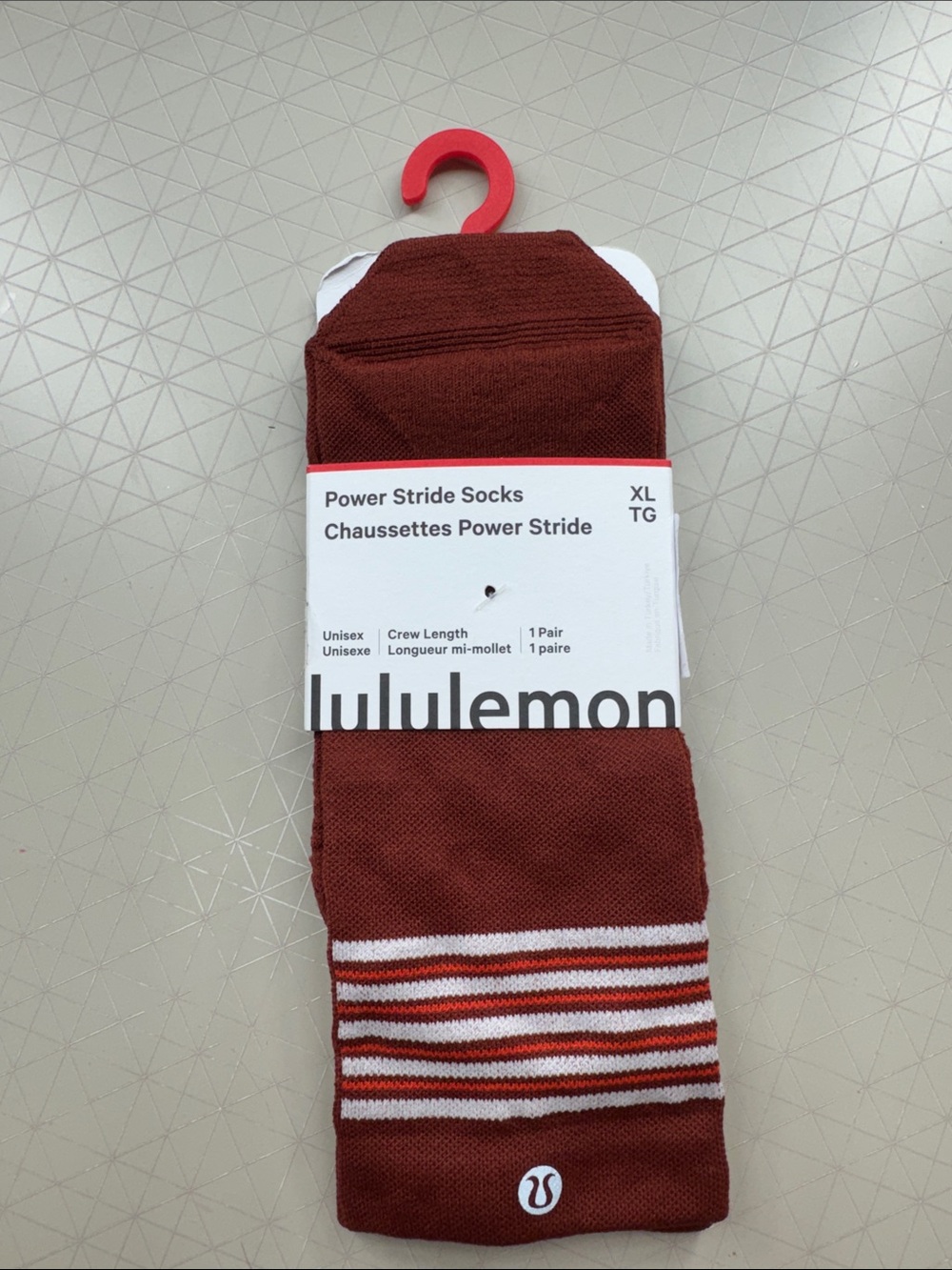 lululemon athletica Men’s Power Stride Crew Socks in Rust and Grey and Orange